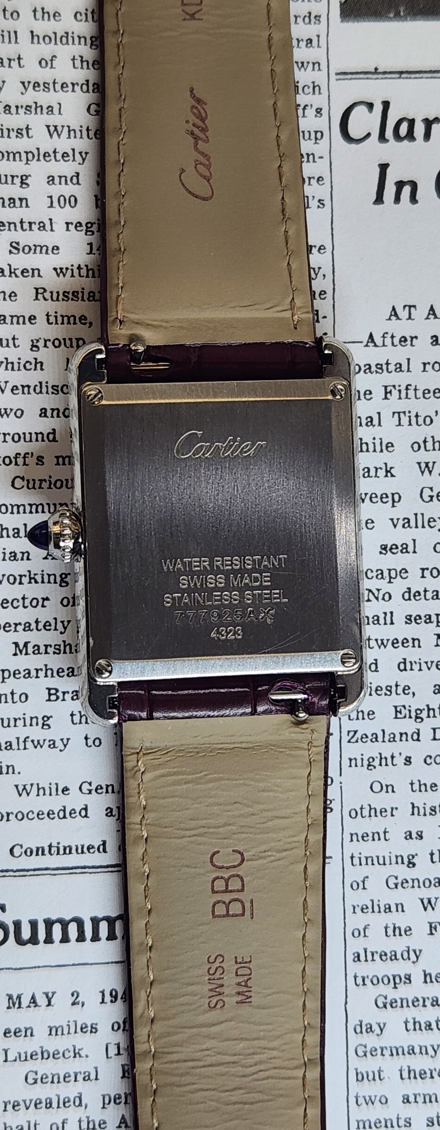 Cartier 4322 Black Tank in Steel.
