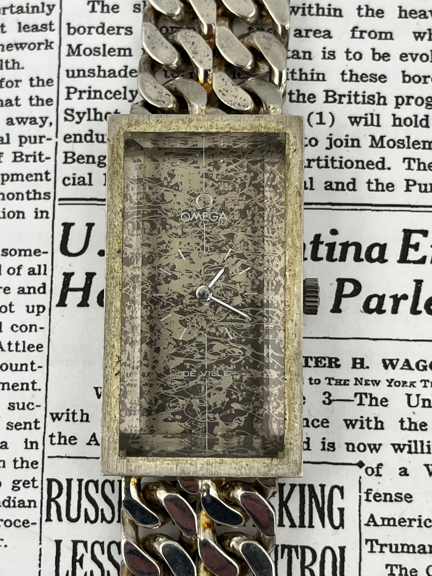 Omega De Ville Rectangular Silver Watch