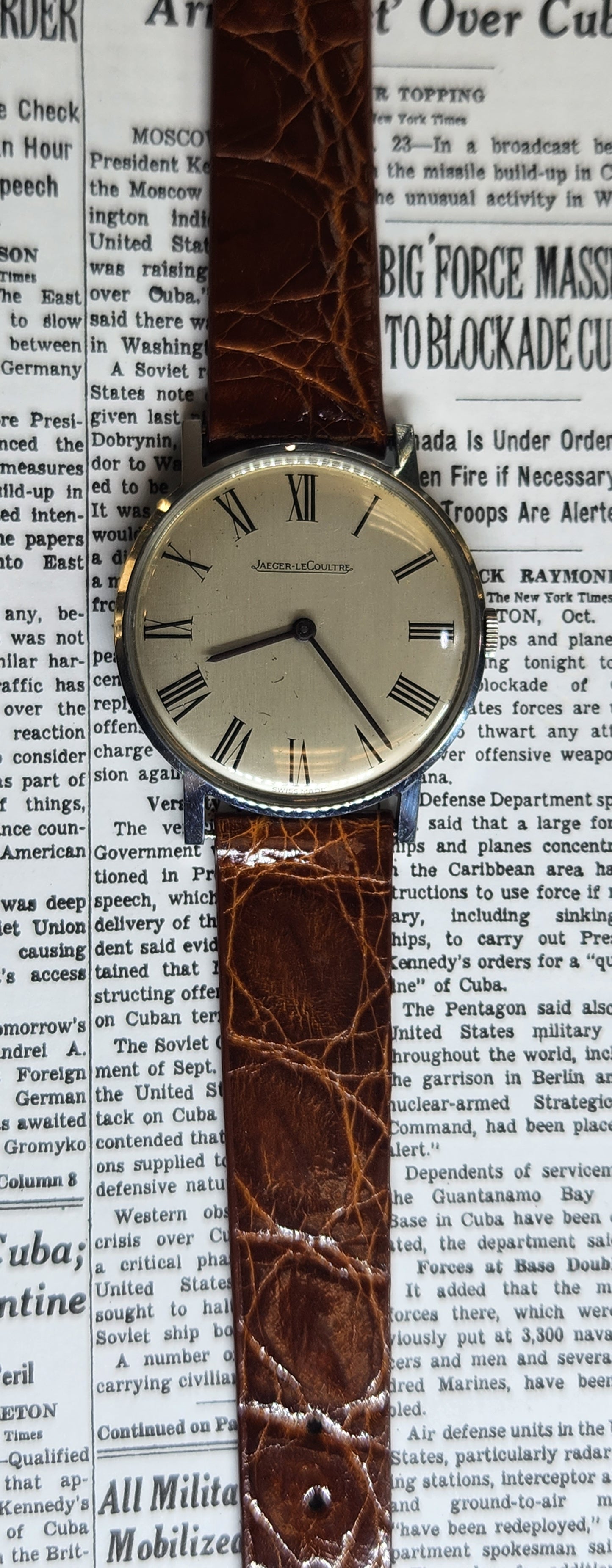 Jaeger Lecoultre Stainless Steel Roman numeral Vintage watch from the 1960's