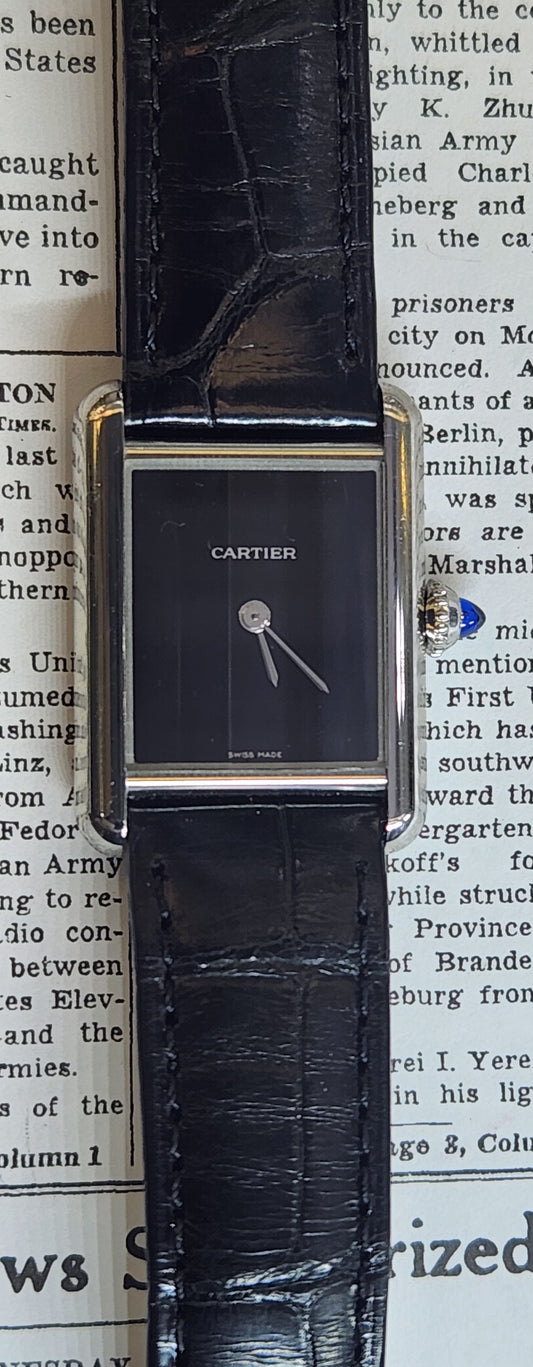 Cartier 4322 Black Tank in Steel.