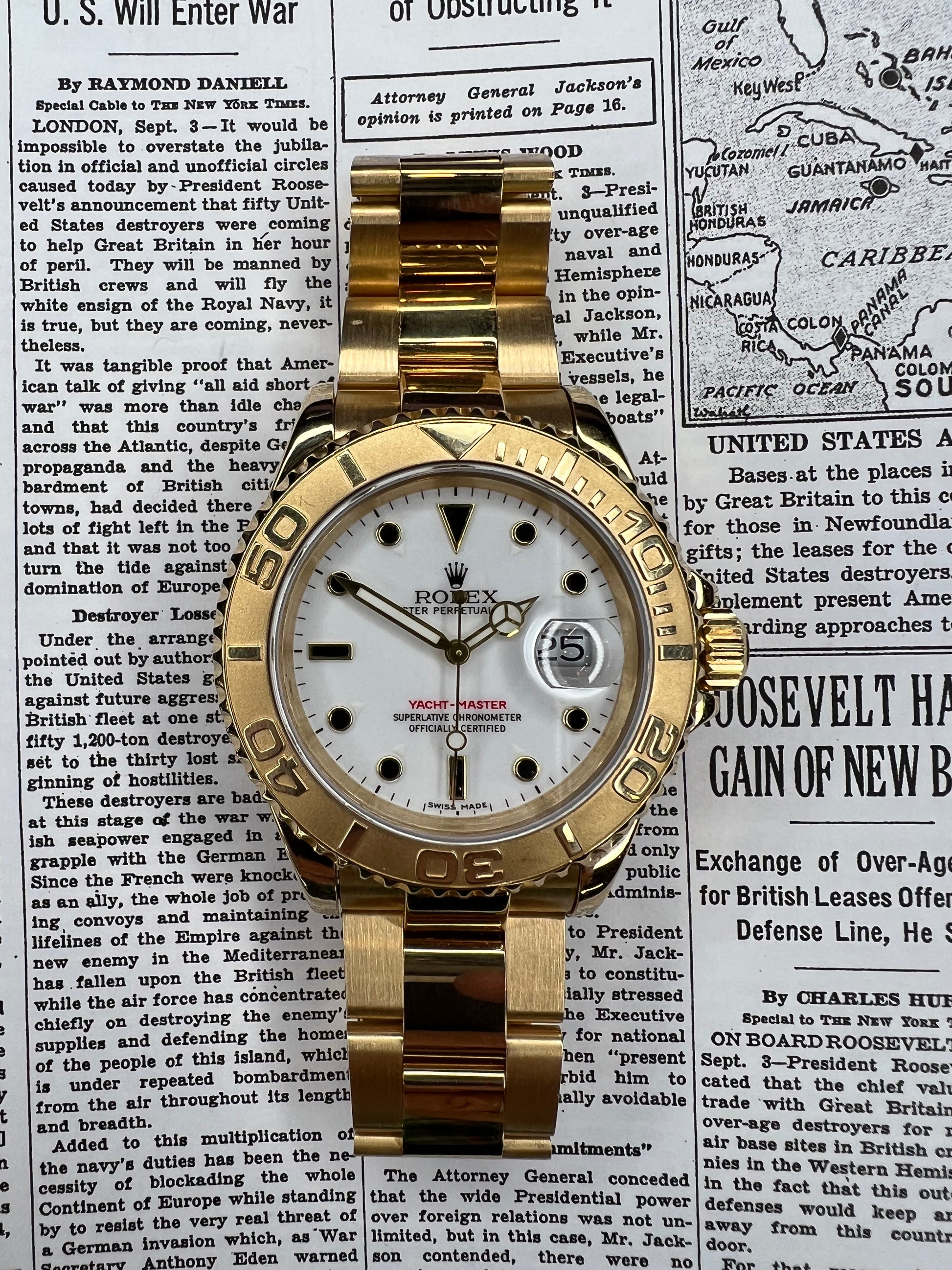 Vintage Rolex Yacht-Master White Dial 18K Yellow Gold Watch