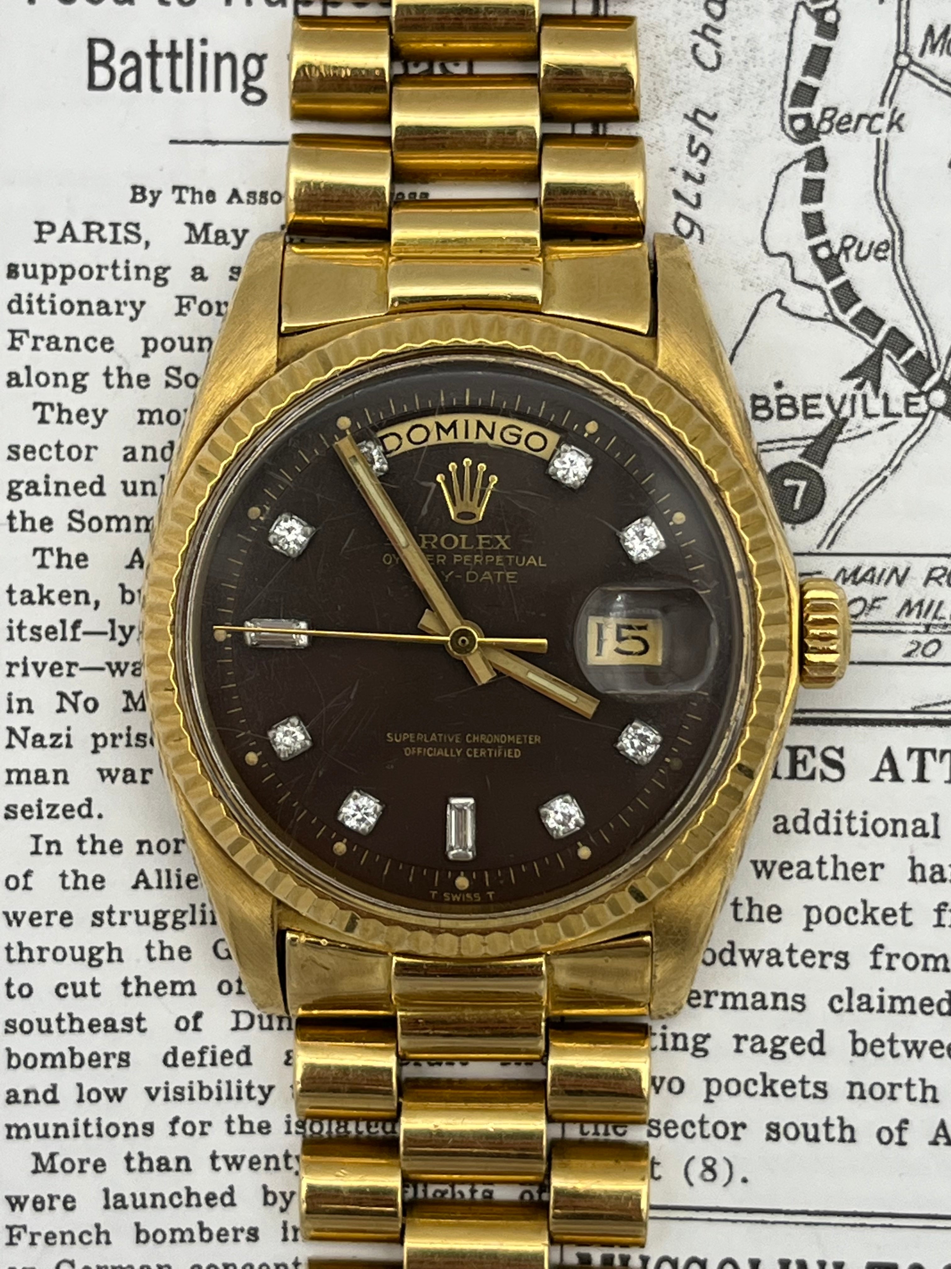 Rolex 1803 Tobacco Brown Matte Dial Factory Diamond Markers