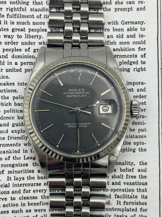 Vintage Rolex Datejust 1601 With Gold Bezel Grey Blue Dial in Steel