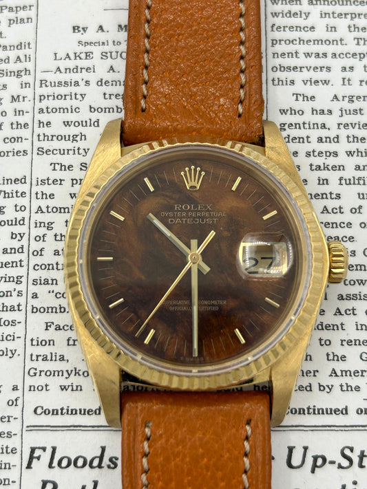 Rolex Datejust 18k 16018 Burlwood Dial