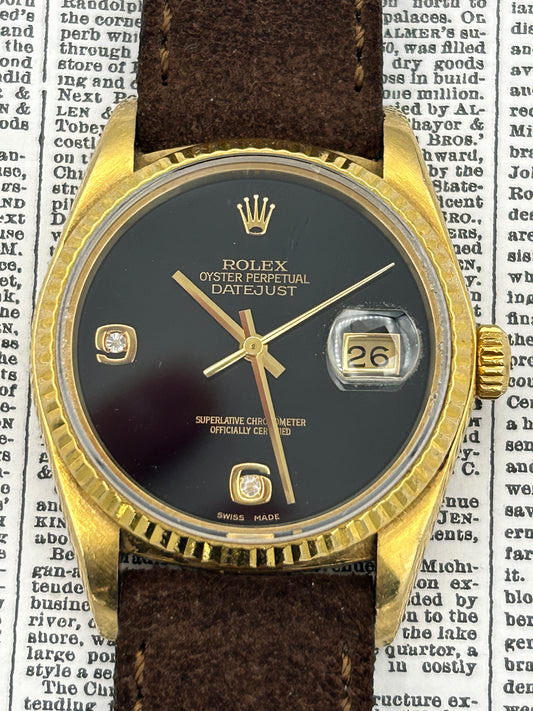 Rolex Datejust 18k Onyx Dial Diamond Markers