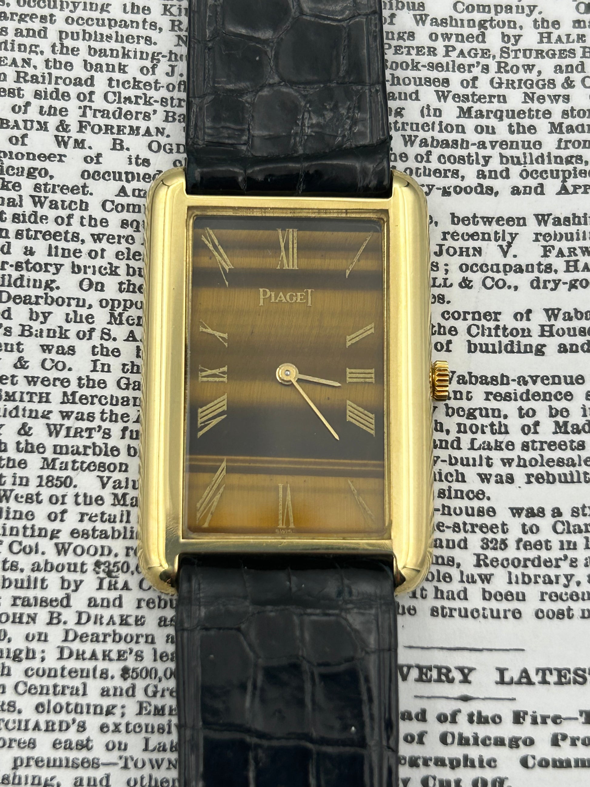 Piaget 18k Yellow Gold Tank Tiger Eye Dial Manhattan Watch